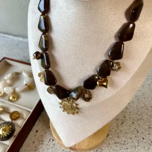 Ketting met schakels - bruin/goud