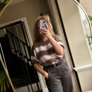 Trui half korte mouw gestreept - taupe/lichtroze