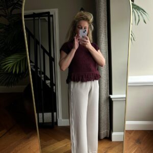 Lange broek met witte streep - taupe