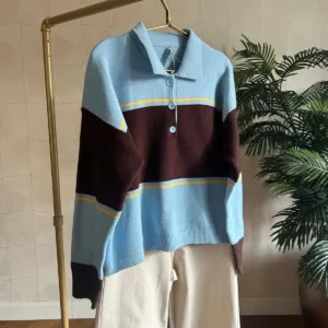 Polo trui donkerbruin/lichtblauw gestreept