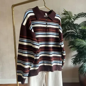 Polo trui donkerbruin gestreept